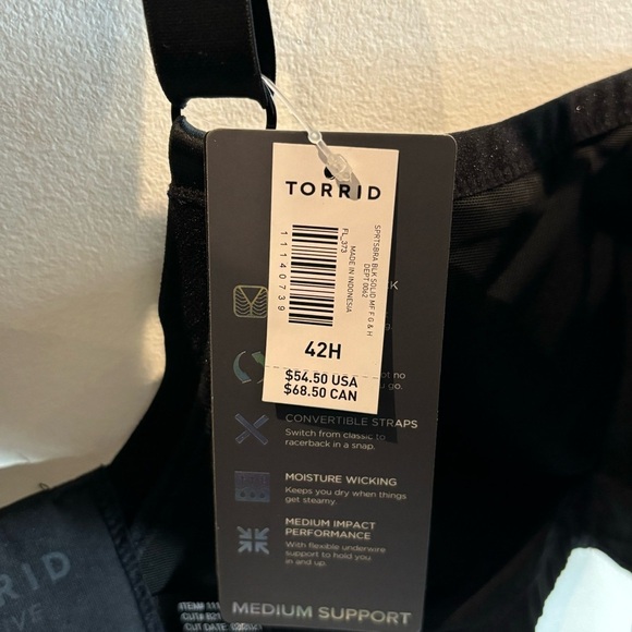 TORRID CURVE Sz 42H Underwire Adjustable J-Hook Medium Support Sports Bra NEW - Picture 5 of 13